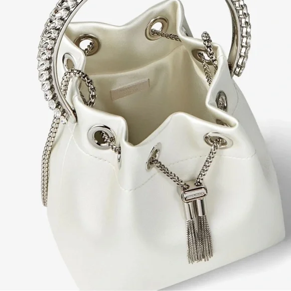 Jimmy Choo Bon Bon
Ivory Satin Bag with Crystal Handle - Picture 3 of 7